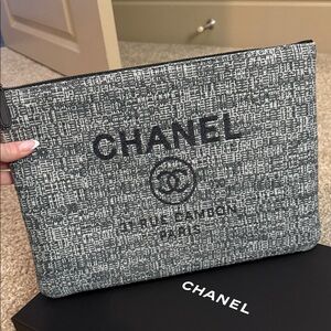CHANEL Black and White Tweed Clutch